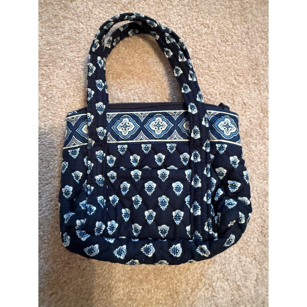 Vera Bradley Nantucket Navy Mini Small Handbag Purse Quilted Zip Top Vintage-EUC